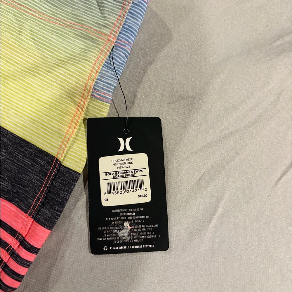 Hurley Men’s Coral, Yellow & Black Stripe Board Shorts NWT - Picture 4 of 6